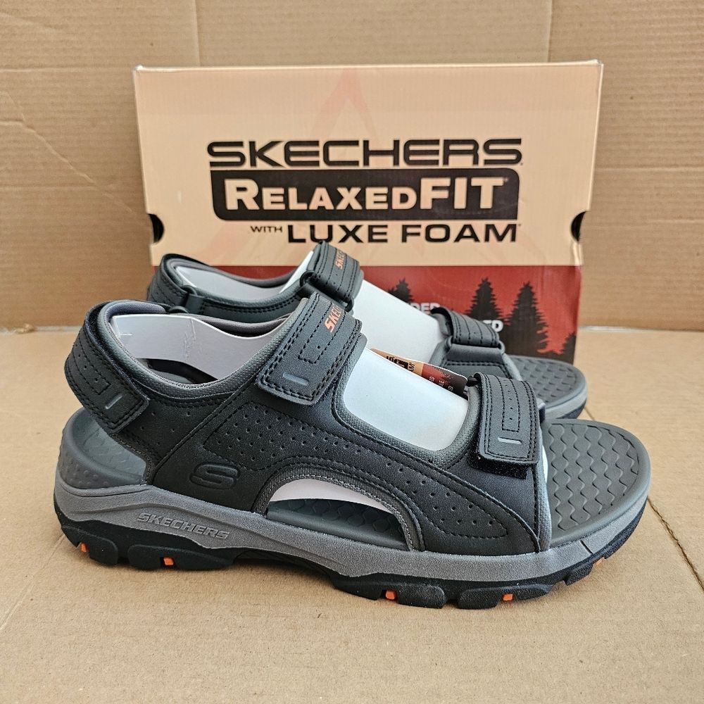 Skechers Black and Gray Sandals with Luxe Foam